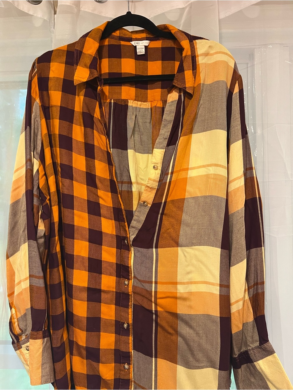 Cato Plaid Button-Up Shirt in Mustard & Maroon